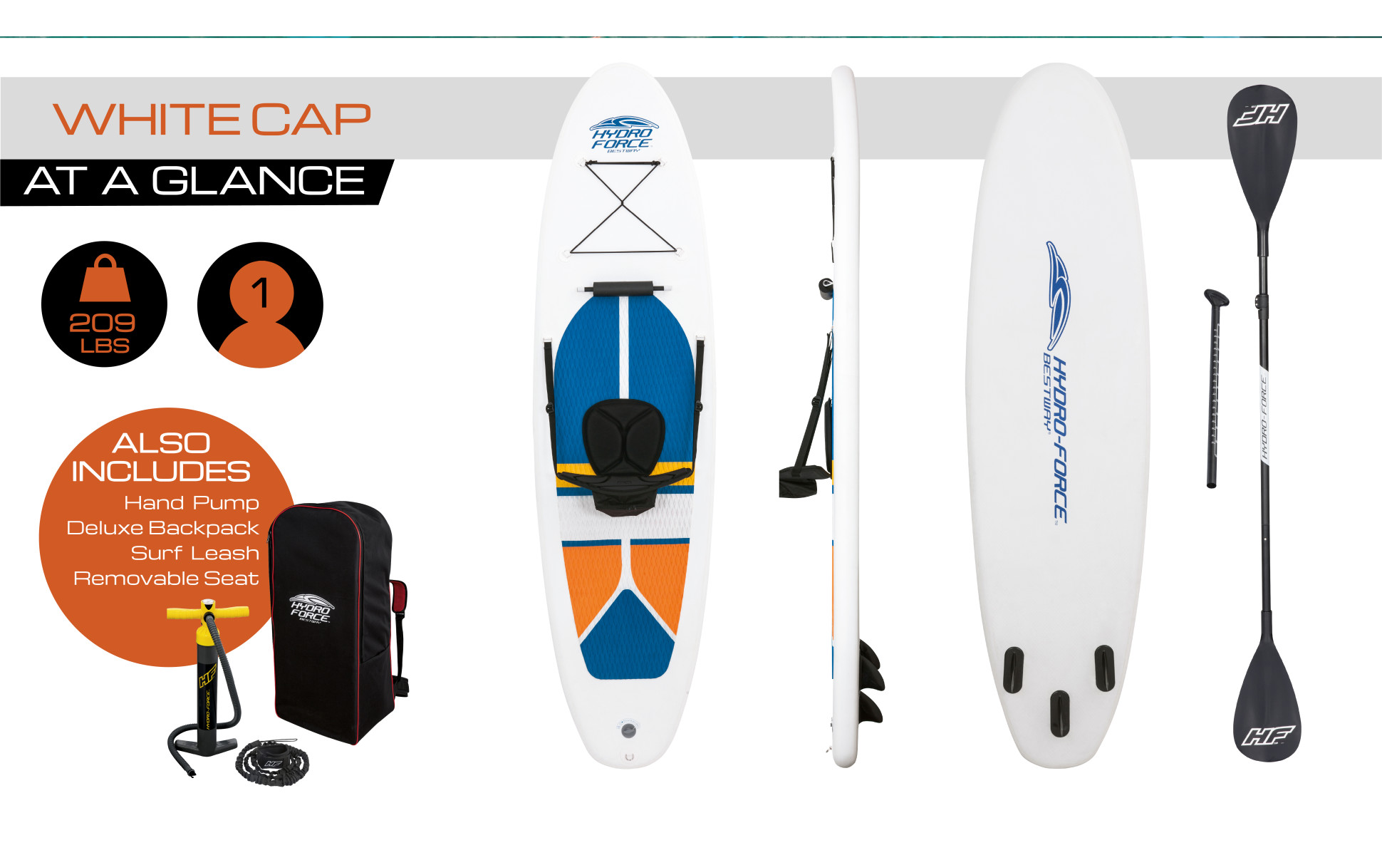 Bestway Hydro-Force White Cap 10 ft. Inflatable Stand Up Paddle