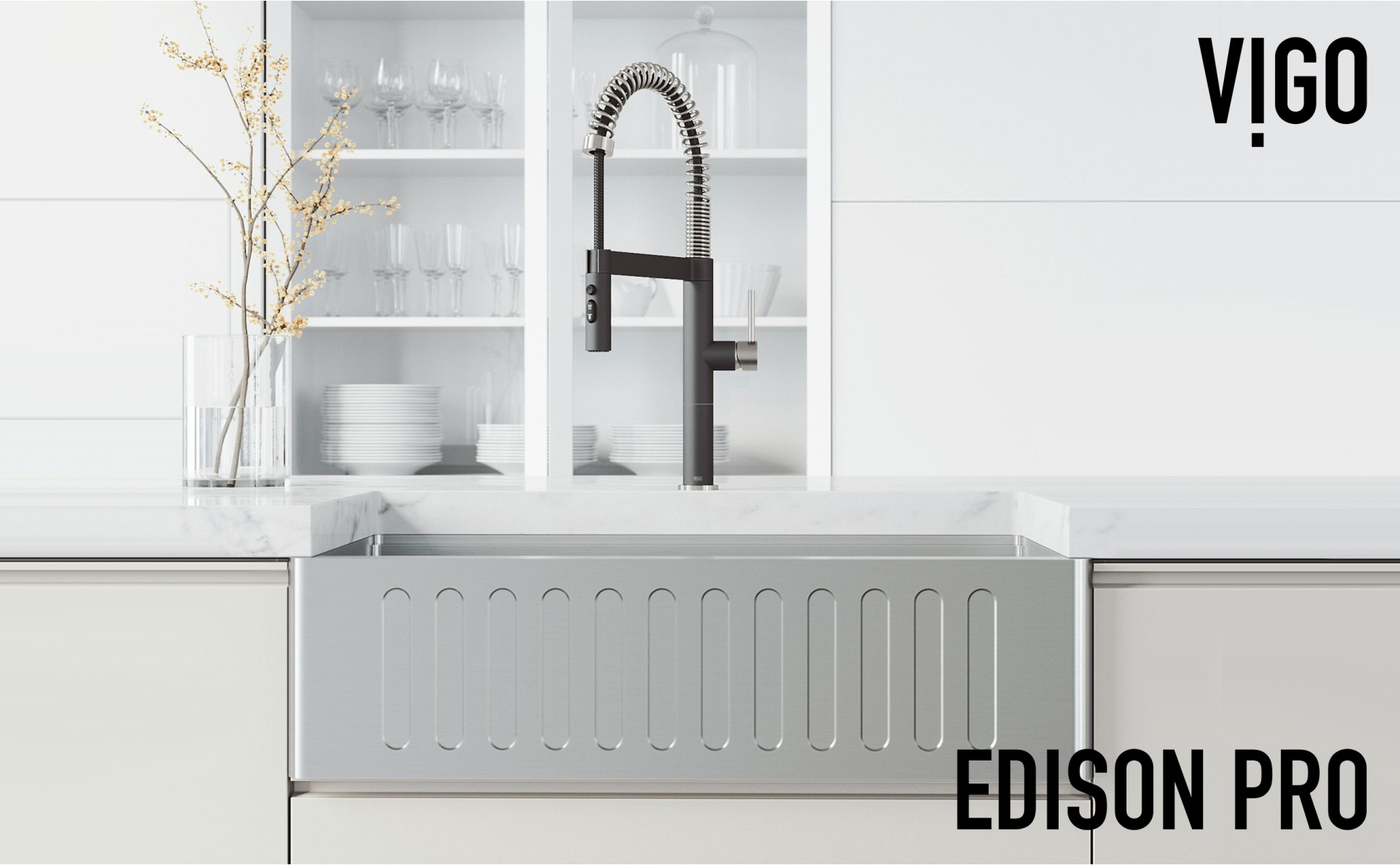 VIGO Edison Pro 20 in. Single Handle Pull Down Sprayer Kitchen