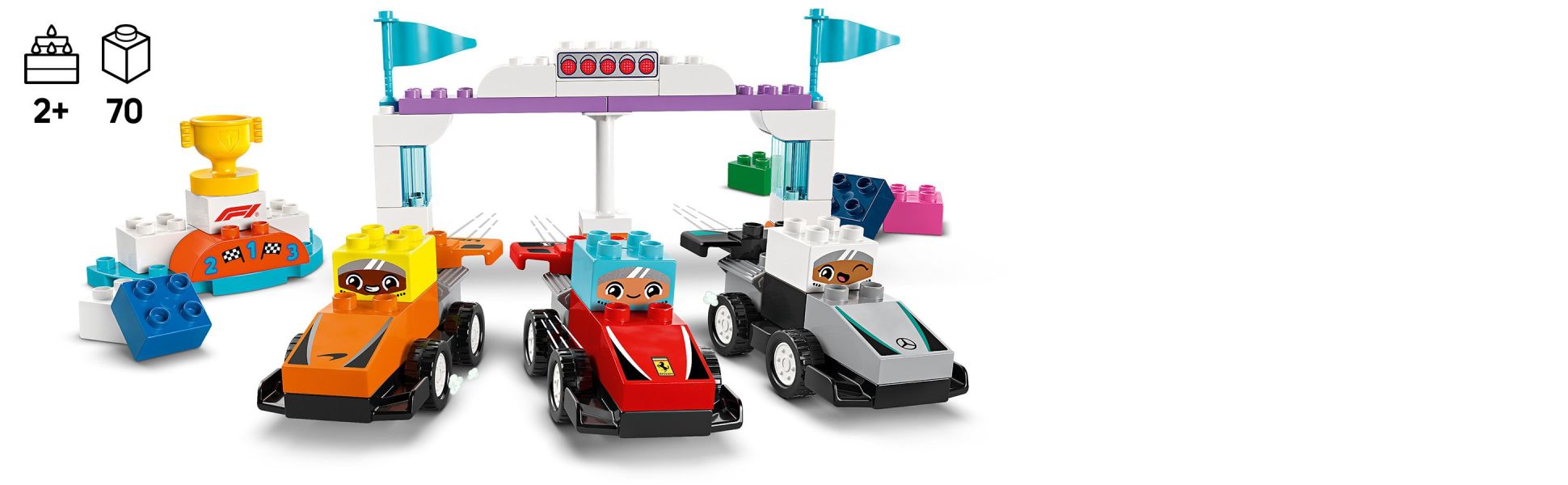 Toddlers build recognizable elements from the F1 world, then race the cars with their family to see who'll win the trophy.