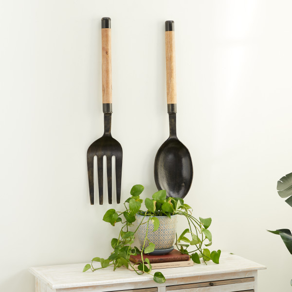 Knife Fork and Spoon Wall Decor Wooden Kitchen Decor Large Fork