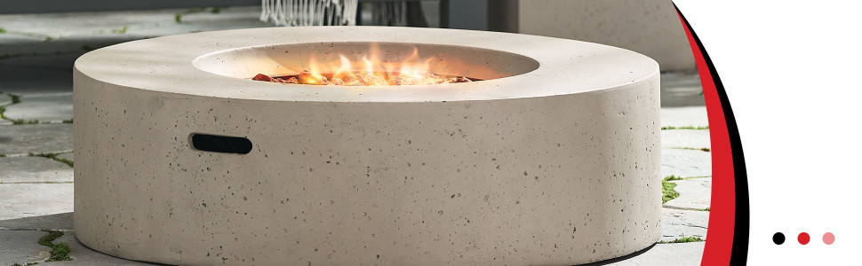 Noble House Aidan 39 in. x 11.47 in. Round MGO Gas Outdoor Patio Fire Pit Table in Light Grey 50 000 BTU with Tank Holder 11222 The Home Depot