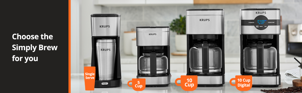 Krups KM202850 Simply Brew Compact Filter Drip Coffee Maker, 5-Cup, Silver