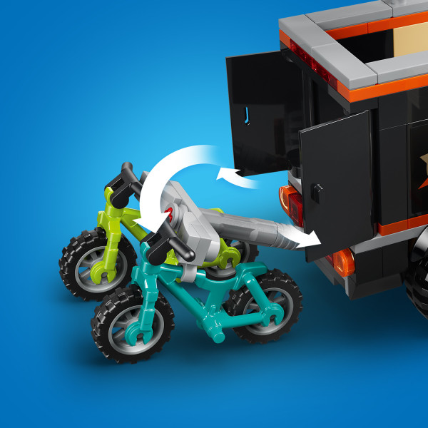 Fold down the rear rack to secure both mountain bikes.