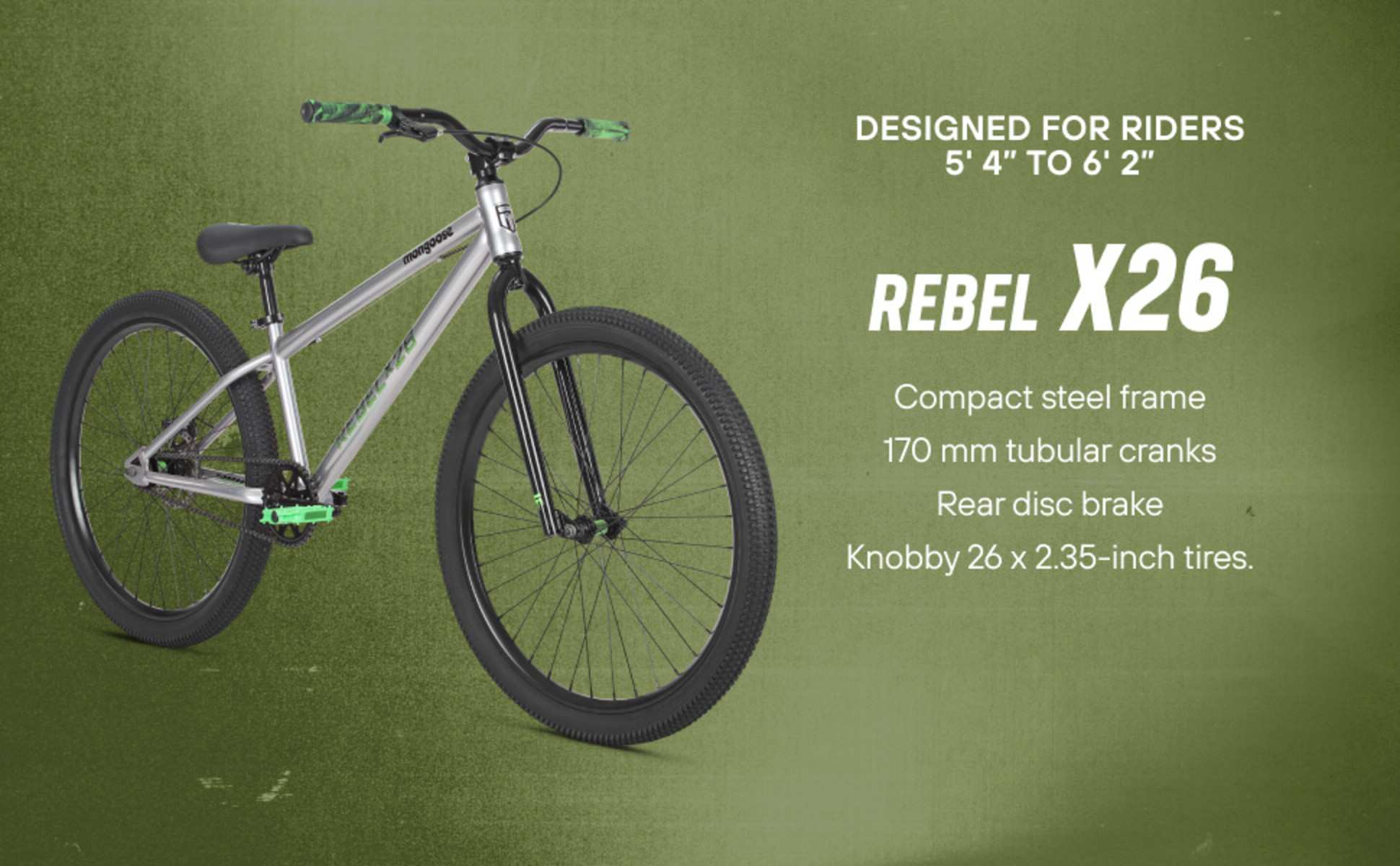 Mongoose Rebel X26 Adult Unisex BMX Bike, Nickel Gray