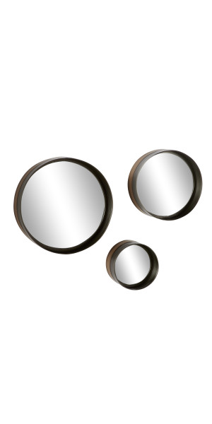 Decmode Black Metal Wall Mirror, Set of 3