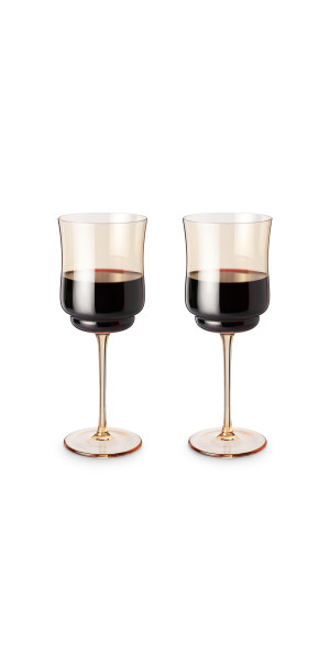 Rose Tinted Crystal Red Wine Glasses with Gold Rims - 20 oz - Set of 2