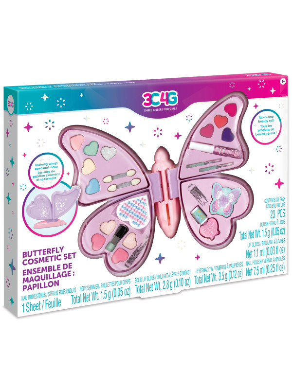 3C4G Butterfly Beauty & Cosmetic Set, 23 Pieces, Kids Ages 8+