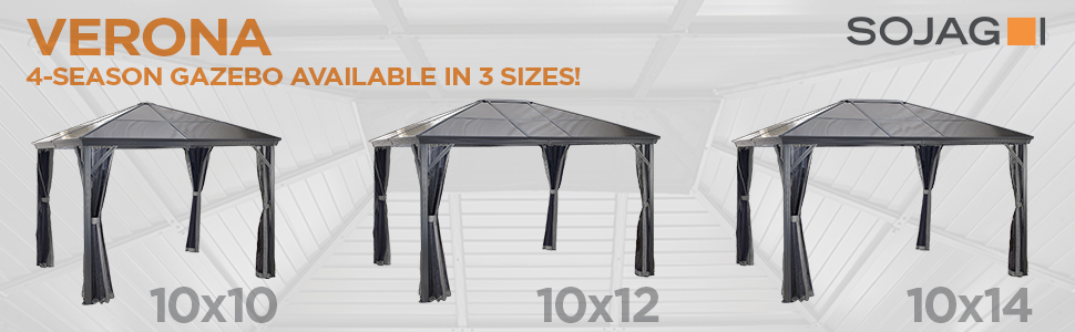 SOJAG Verona 4-Season Gazebo  – Available in 3 Sizes! 10x10, 10x12, 10x14