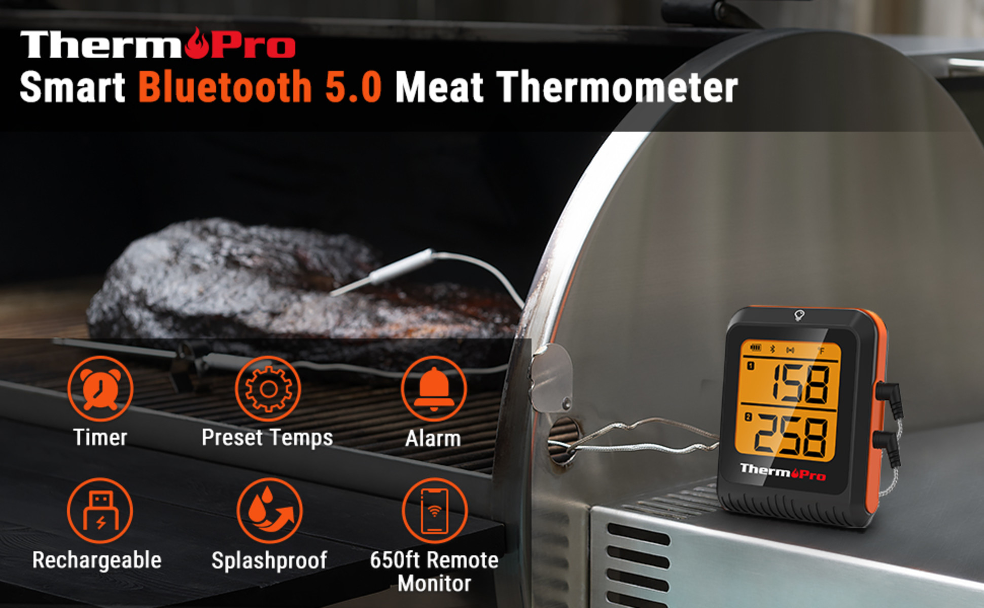 ThermoPro TP920W Bluetooth Grill Thermometer - 650FT Range