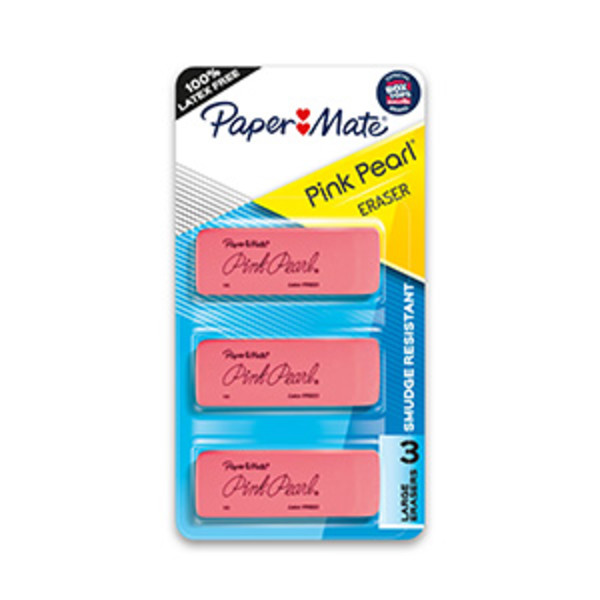 Paper Mate Latex-Free Pink Pearl Erasers, Large, 3 Count Paper Mate Latex-Free Pink Pearl Erasers, Large, 3 Count