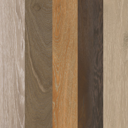 A vertical design of varying wood grain planks in many colors and patterns