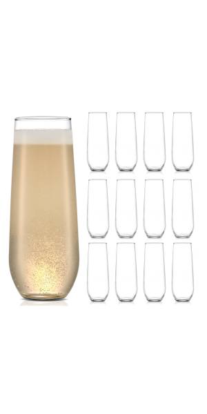 Libbey Stemless Champagne Flute Glasses, 8.5oz, Set of 12
