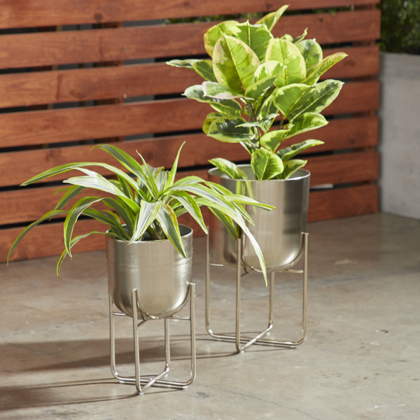 Litton Lane 16 in. x 10 in. Silver Metal Contemporary Planter (Set