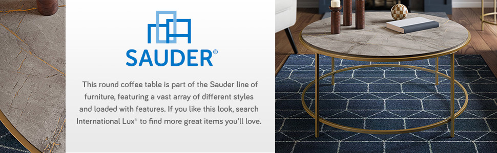 Sauder International Lux Modern Round Coffee Table, Deco Stone Finish 