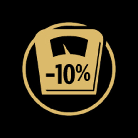 Less fat icon featuring a scale with –10% over it