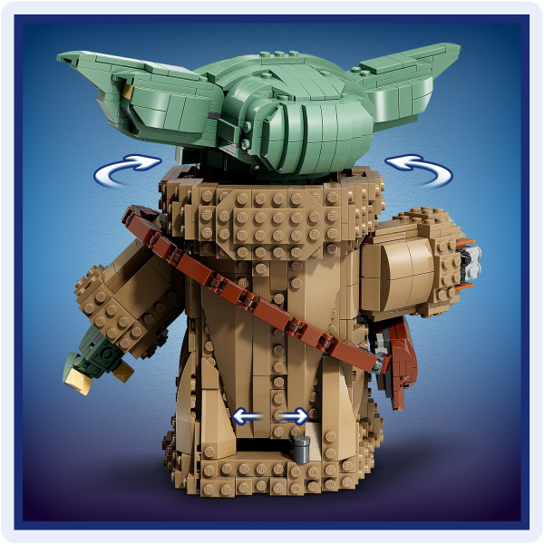 Move the lever to turn Grogu’s head, adjust his ears, and more.