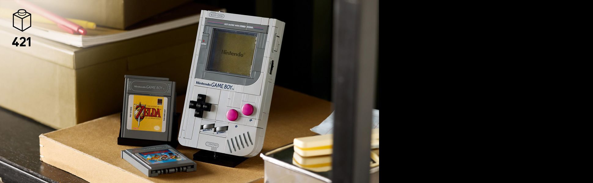 Build a near 1:1 scale replica of the original Game Boy system from Nintendo and display your creation on the buildable stand.
