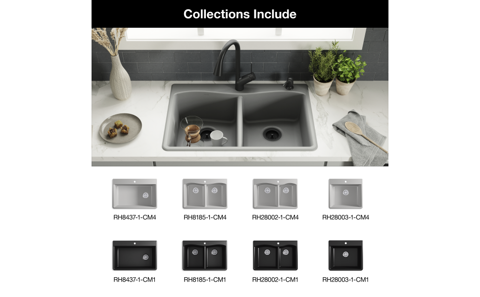 Kohler K-28003-1-CM1 Matte Black Kennon 25 x 22 x 10-5/8 Neoroc Top-mount/undermount Single-Bowl Kitchen Sink