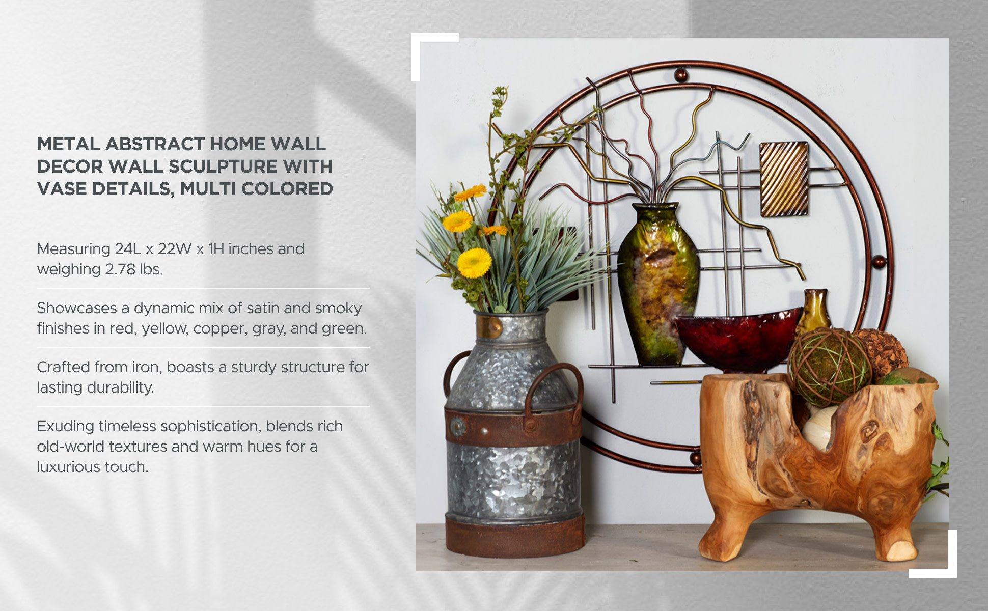 Litton Lane 24 in. x 1 in. Metal Multi Colored Abstract Wall Decor