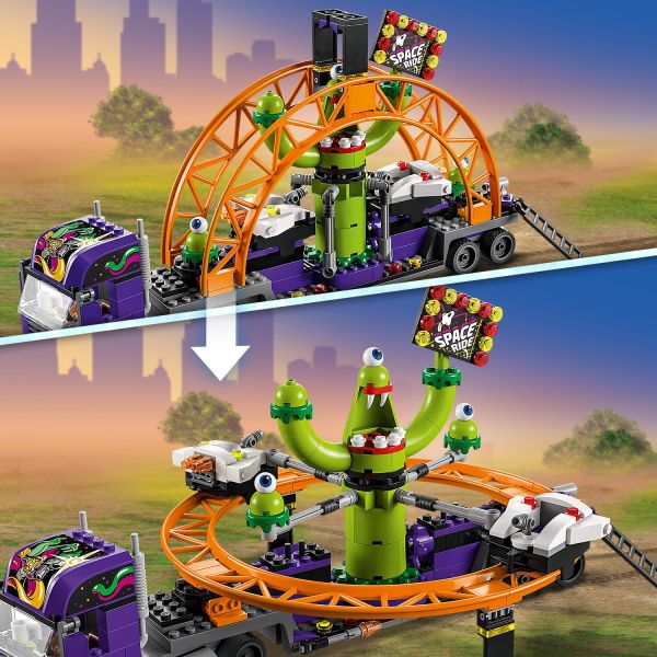 LEGO City Space Ride Amusement Truck Toy, 60813 Gift Idea for Kids 6 Plus  Years Old with Trailer, Alien Roller Coaster and 3 Fairground Minifigures 
