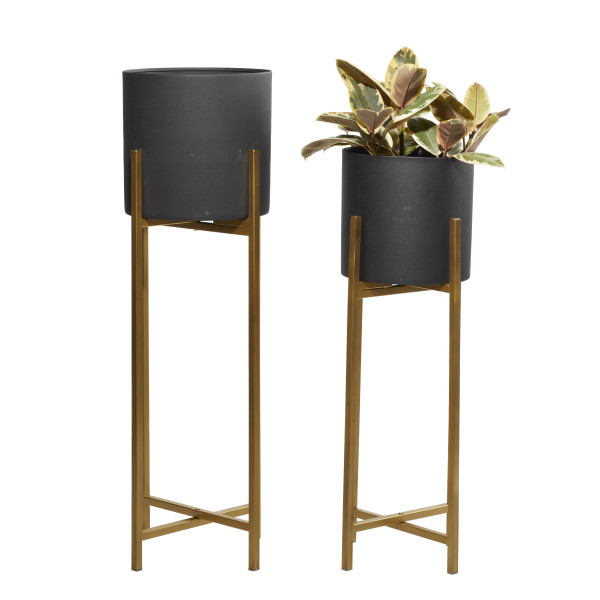 GOLD Set 3 Brass Gold Large Planters with Black Stand, Standing purchases Metal 5DAYS