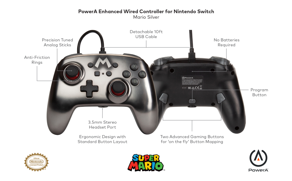 PowerA Enhanced Wired Controller for Nintendo Switch - Mario