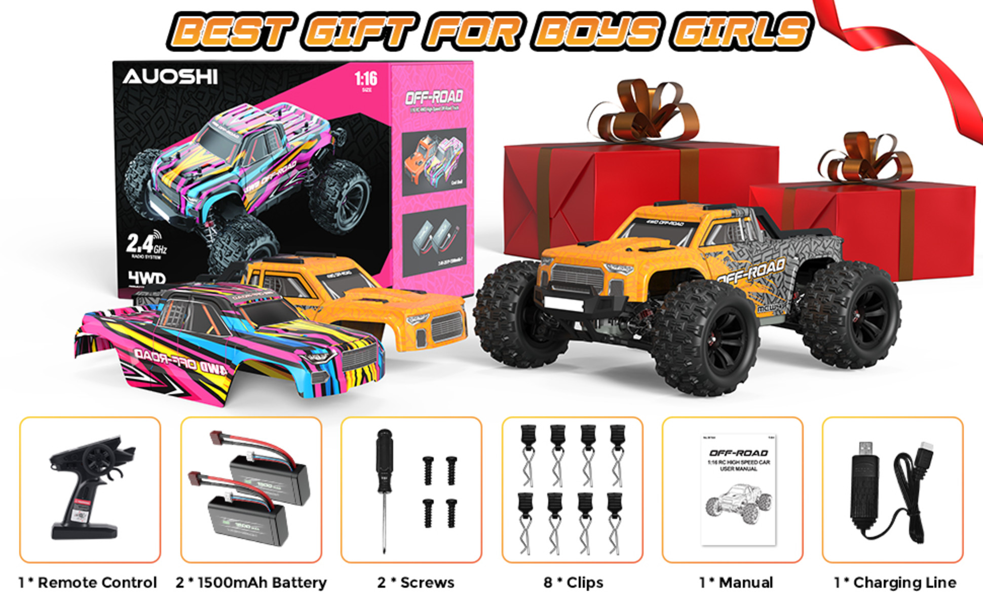AUOSHI RC Cars 1:16 High Speed Remote Control Truck, 4WD All