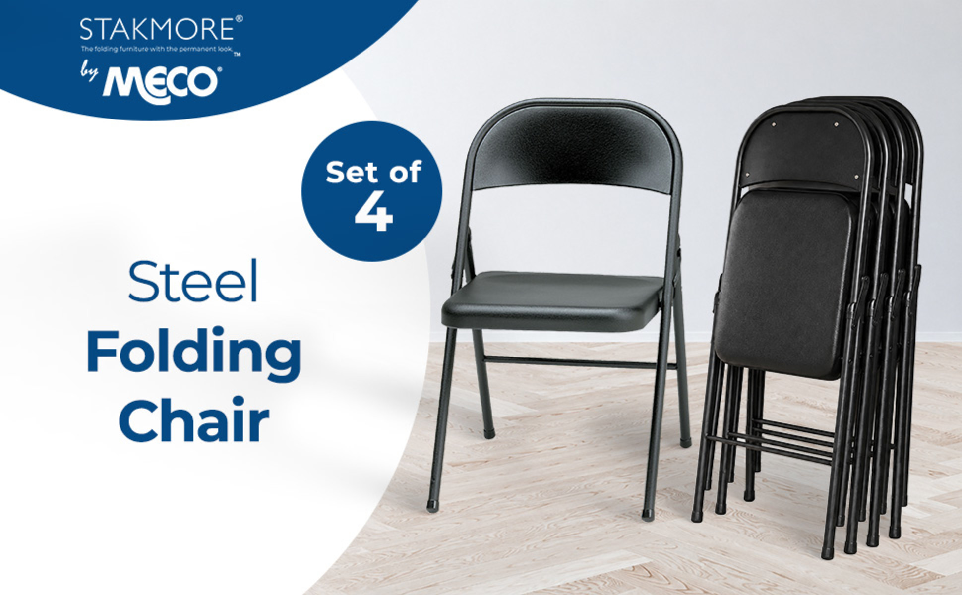 Meco Sudden Comfort All Steel Folding Chair, Black, 4 Pack