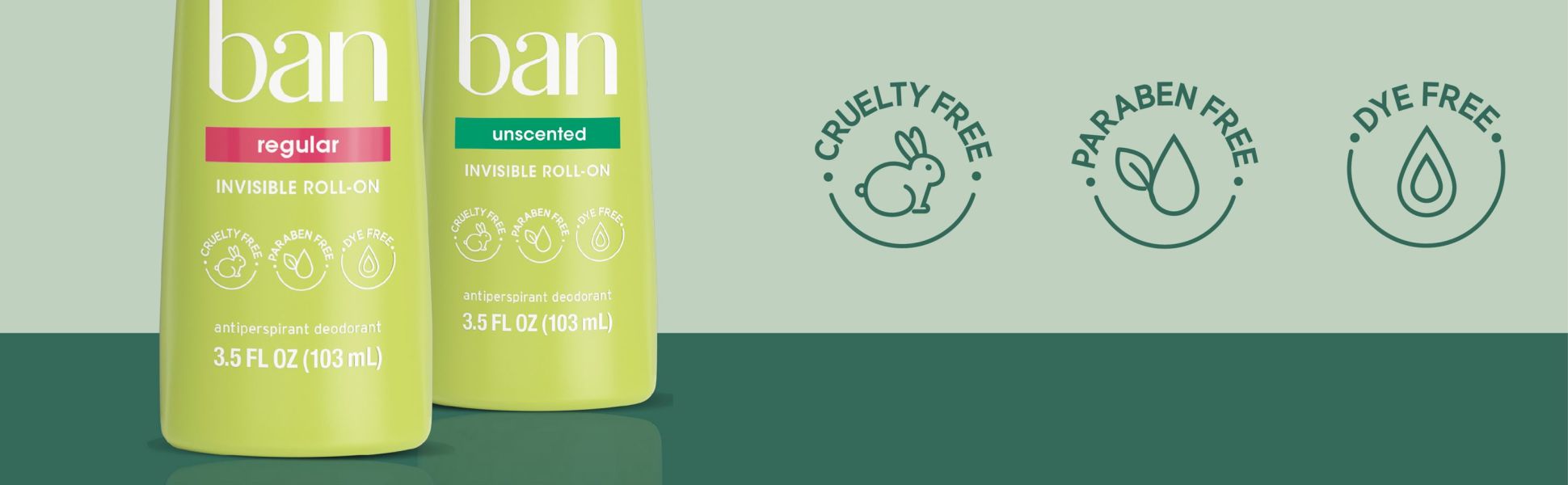 Bottom of the Ban deodorant bottle with esg icons.