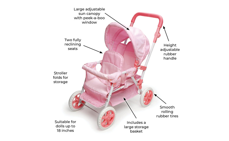 Badger Basket Double Doll Stroller - Pink & White Gingham : Target