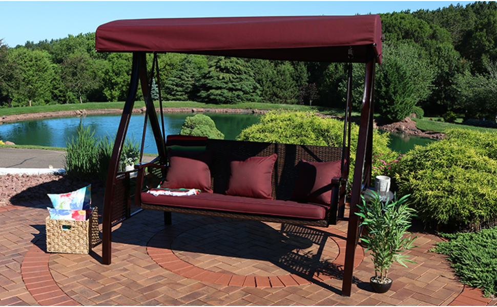 Sunnydaze Outdoor Deluxe 3 Person Patio Swing with Tilting Canopy