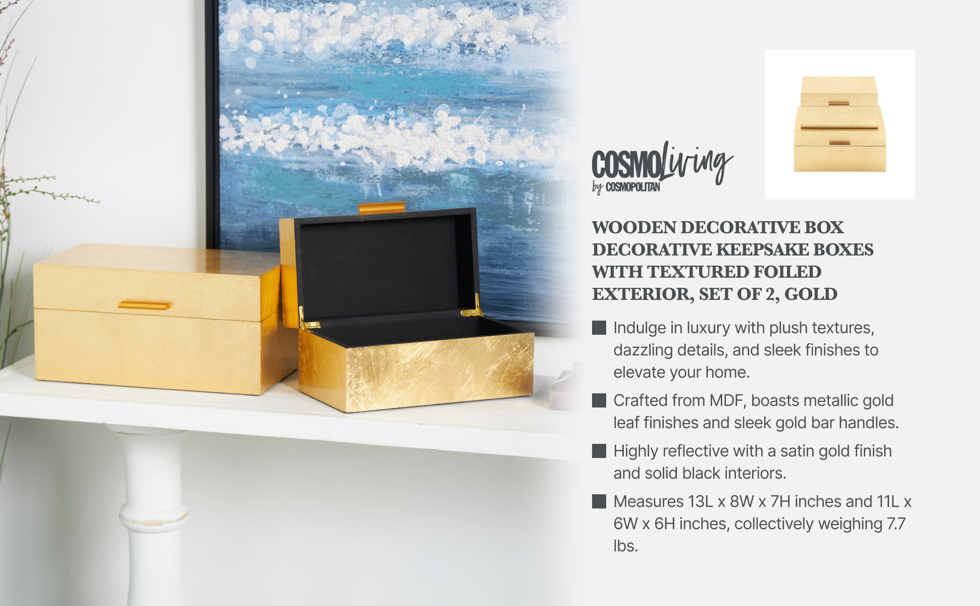 CosmoLiving by Cosmopolitan Gold Wooden Decorative Box with