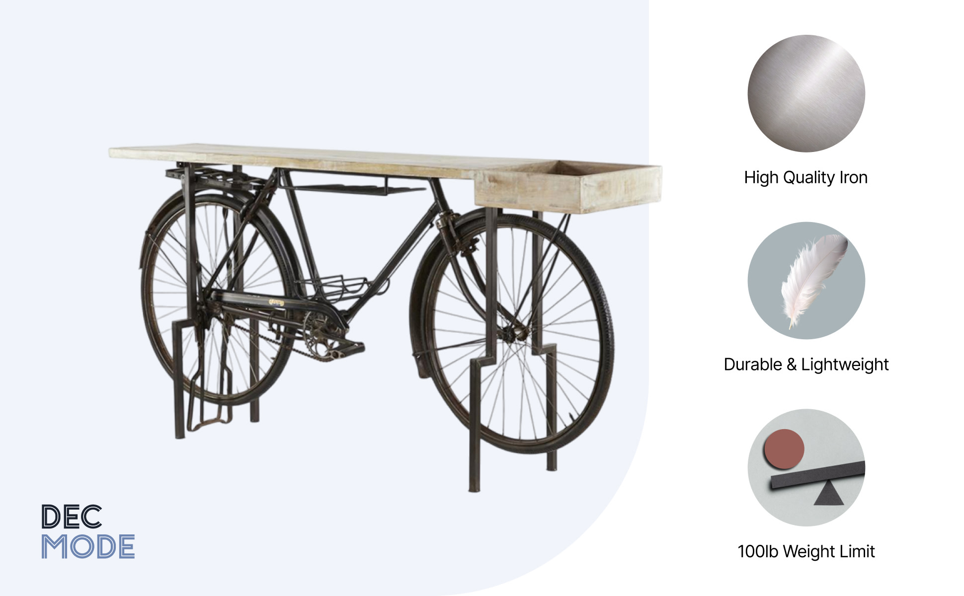 Free Shipping! DecMode Rustic Black Metal Bicycle Console Table