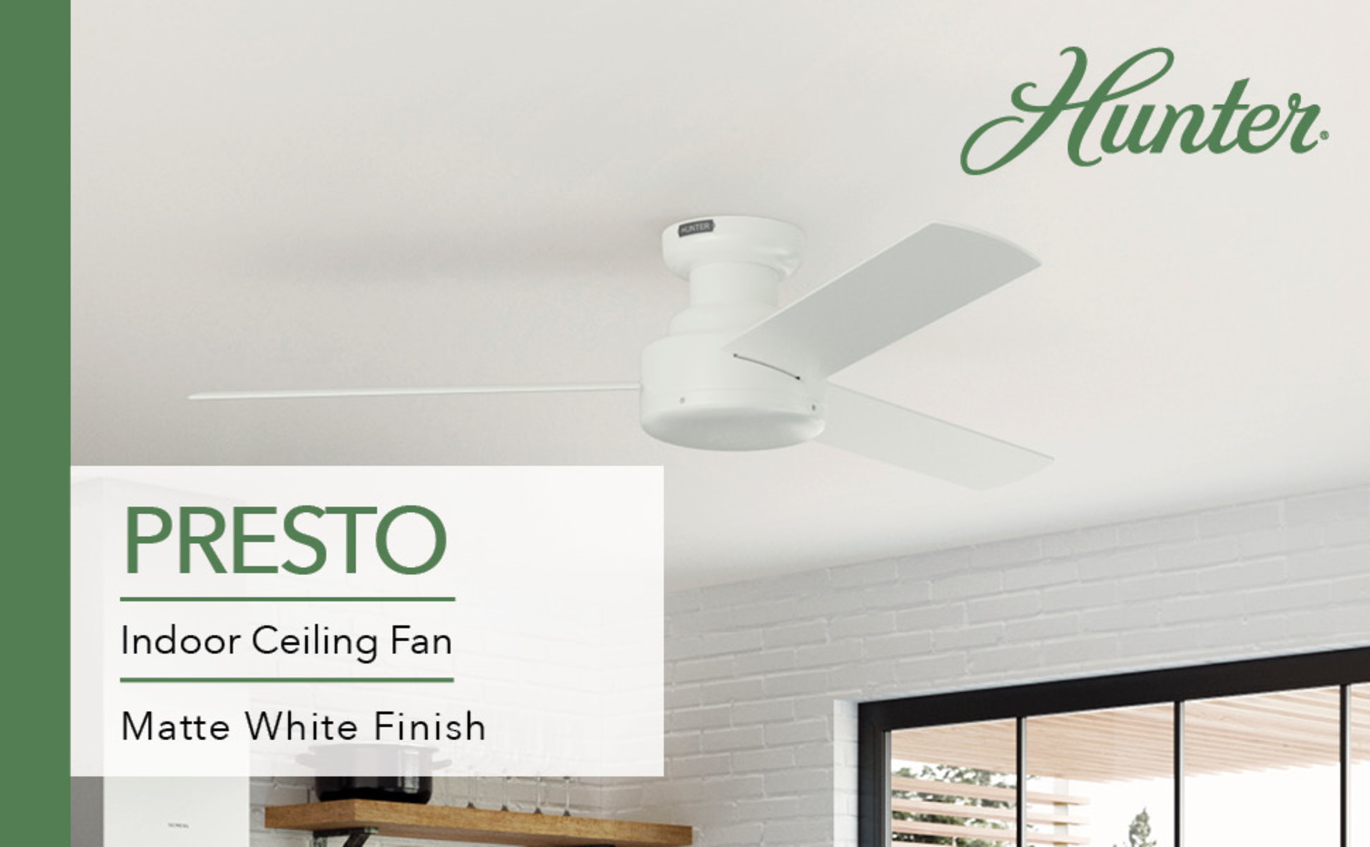 Hunter Presto 52 in. Indoor Ceiling Fan in Matte White with Wall 