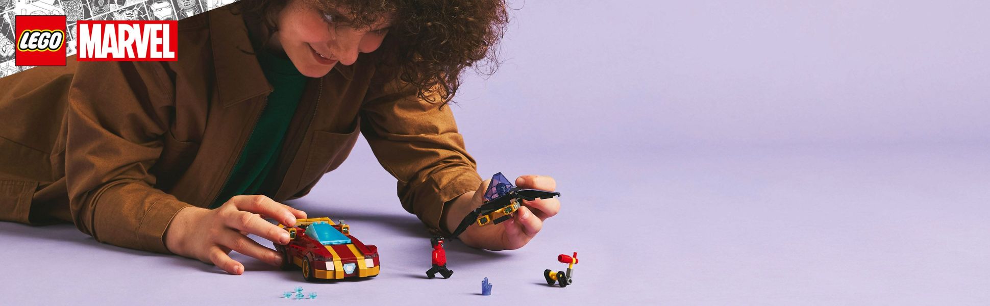 Buildable Iron Man toy with a car and an aircraft for kids who love vehicles, Super Heroes and good-vs.-evil adventures.