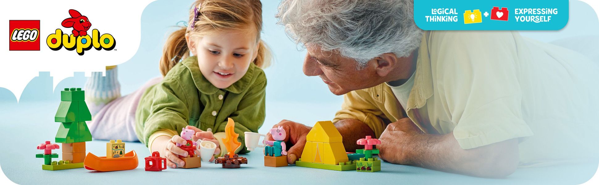 Toddlers head out for a forest adventure with Peppa Pig and Daddy Pig and learn preschool skills through creative play.