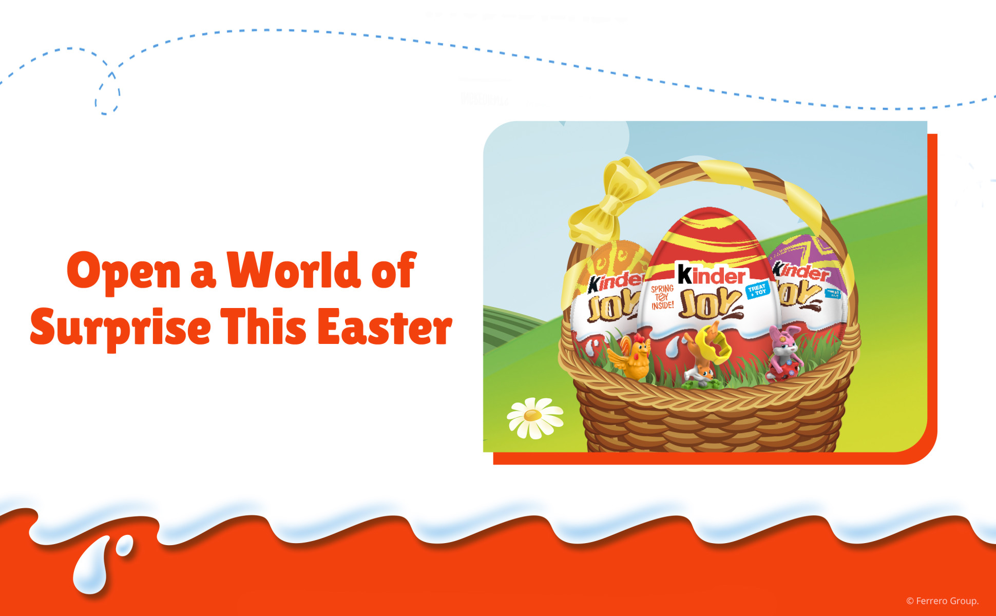 An Easter basket filled with toys and 3 large Kinder Joy eggs. Open a world of surprise this Easter.