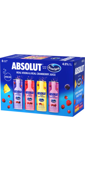 Absolut + Ocean Spray Ready-to-Drink Vodka Cocktail, Variety Pack of 8, 12oz Cans, 4.5% ABV