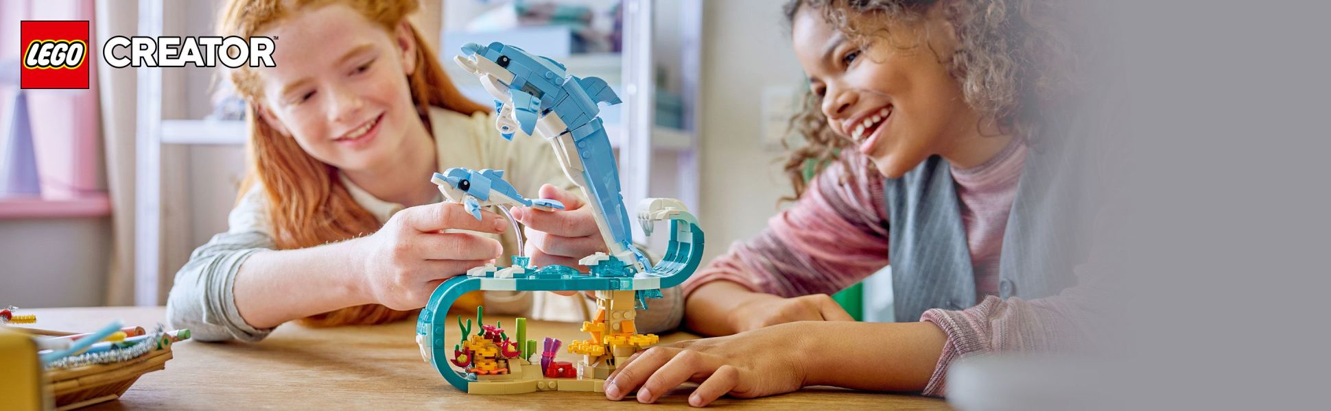 Kids can build this LEGO Creator 3 in 1 Sea Animals: Beautiful Dolphins, then rebuild it into a seahorse or crab toy.