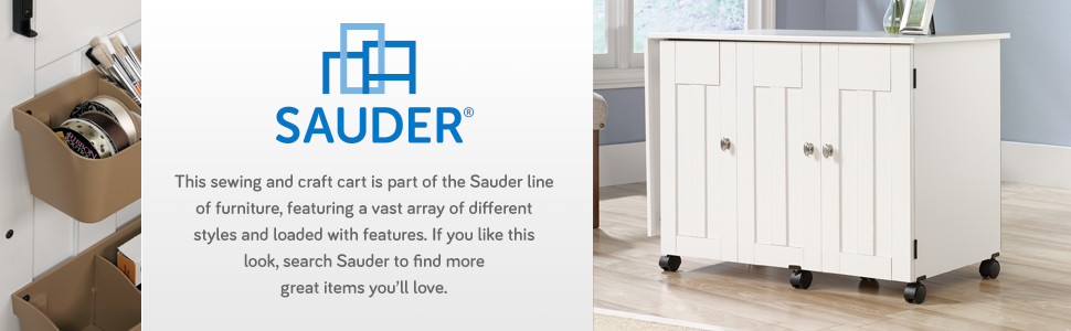 Sauder Rolling Sewing Cart with Storage, White Finish