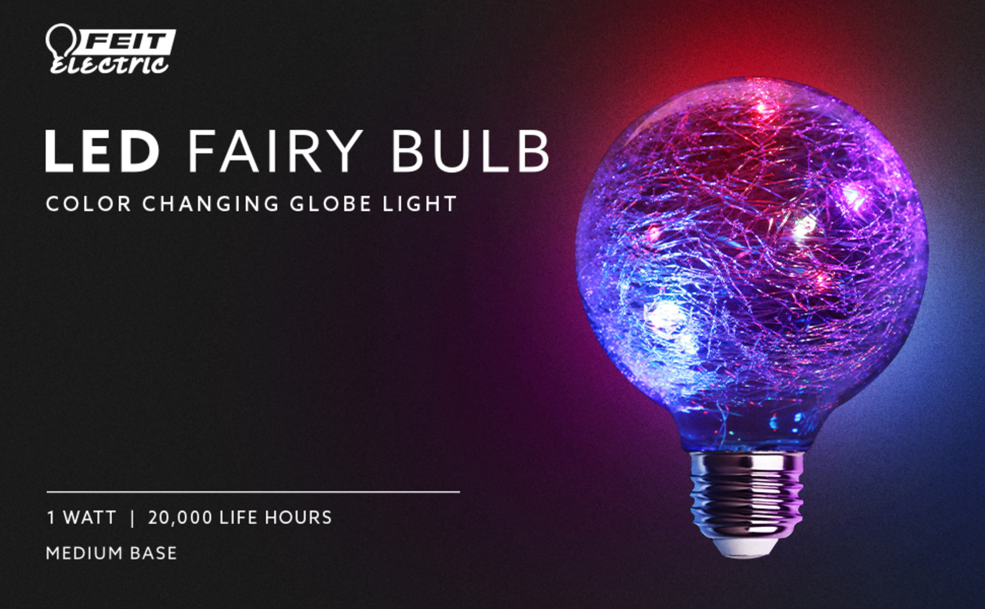 Feit Electric Fairy LED 1 Watt RGB Crackle Glass Light Bulb G25