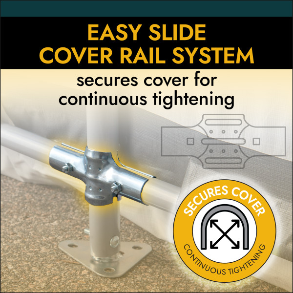 Easy Slide Cover Rail System: secures cover for continuous tightening