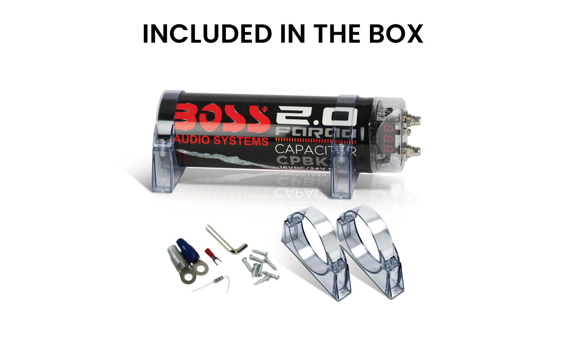 1 BOSS AUDIO SYSTEMS CAP8 condensatore ibrido cromato 8 farad per impianti fino a 8000 watt rms