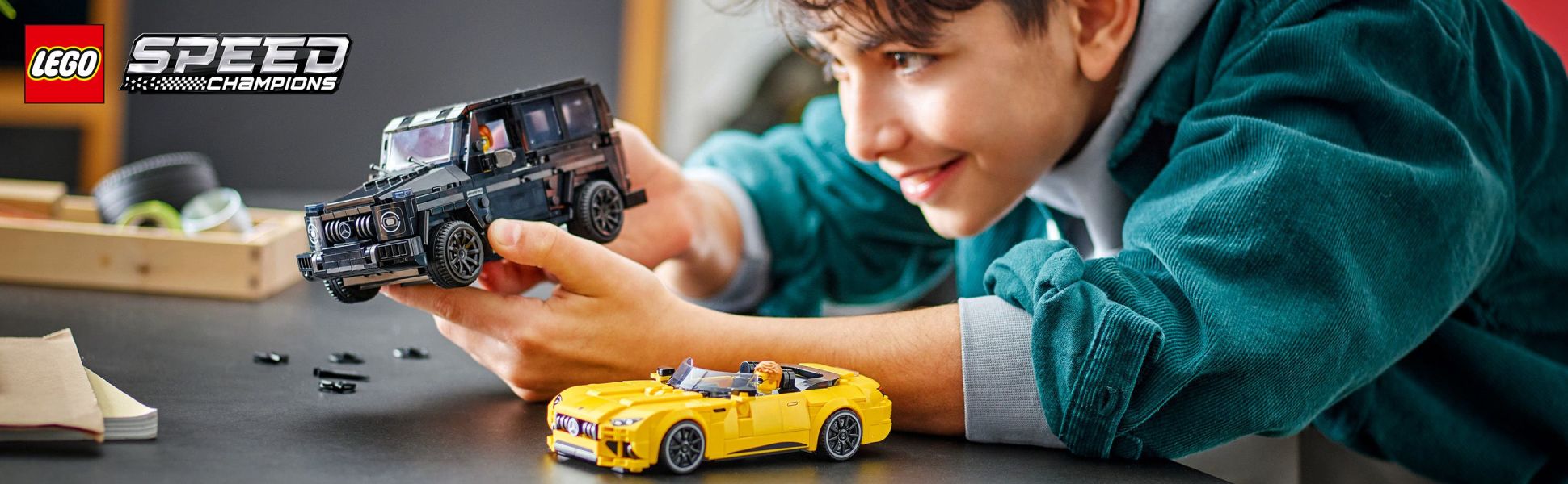 Kids can build, play with and display this LEGO double pack with Mercedes-AMG G 63 and Mercedes-AMG SL 63 car toys.