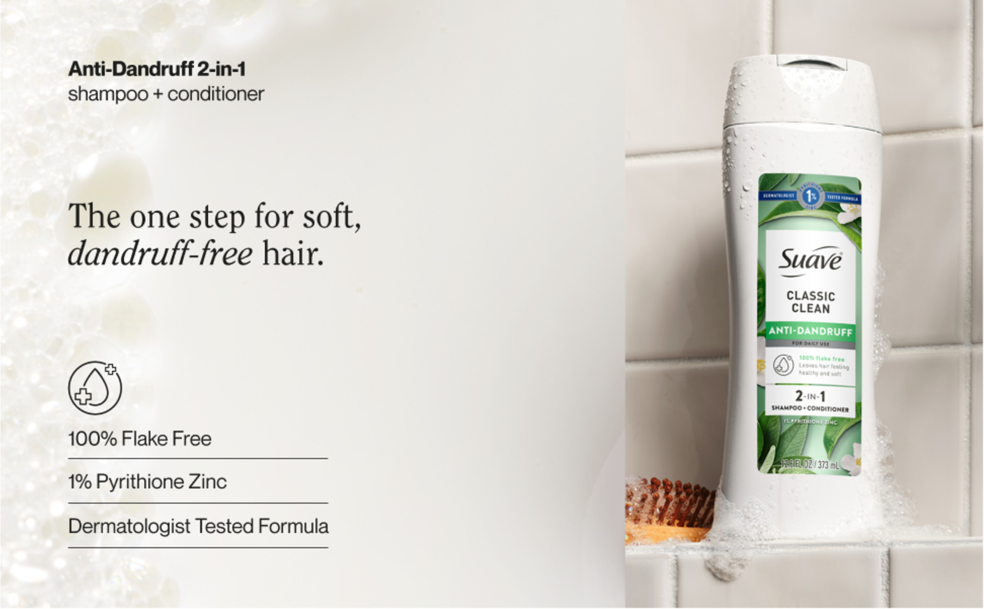 Anti Dandruff shampoo + conditioner, one step dandruff free 1% pyrithione zinc, dermatologist tested