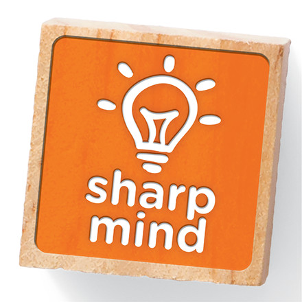 An orange building block features a light bulb illustration and the words Sharp Mind.