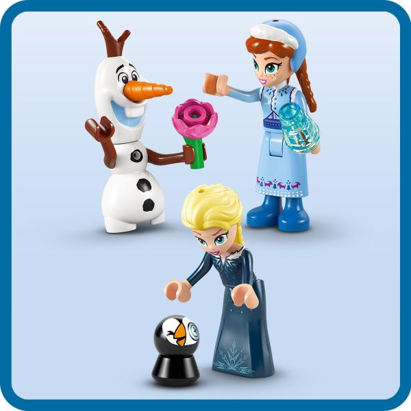 With Disney's Frozen characters Elsa, Anna and Olaf.