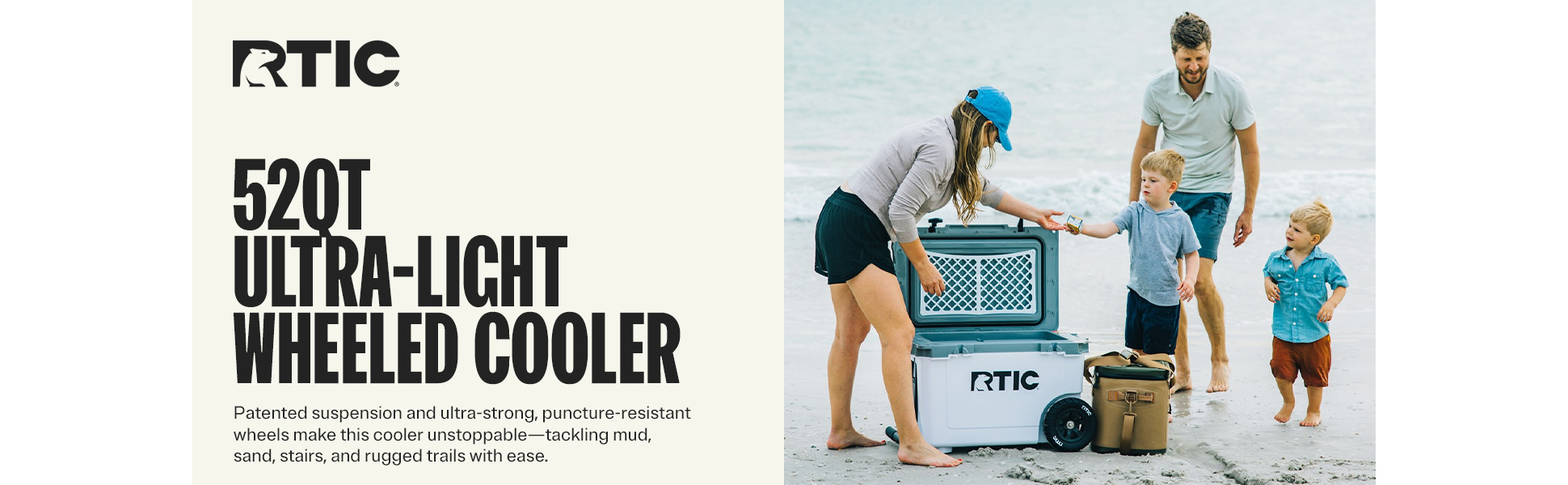 RTIC Large 52 QT Ultra-Light Wheeled Cooler, Sage/Beach, Fits 78