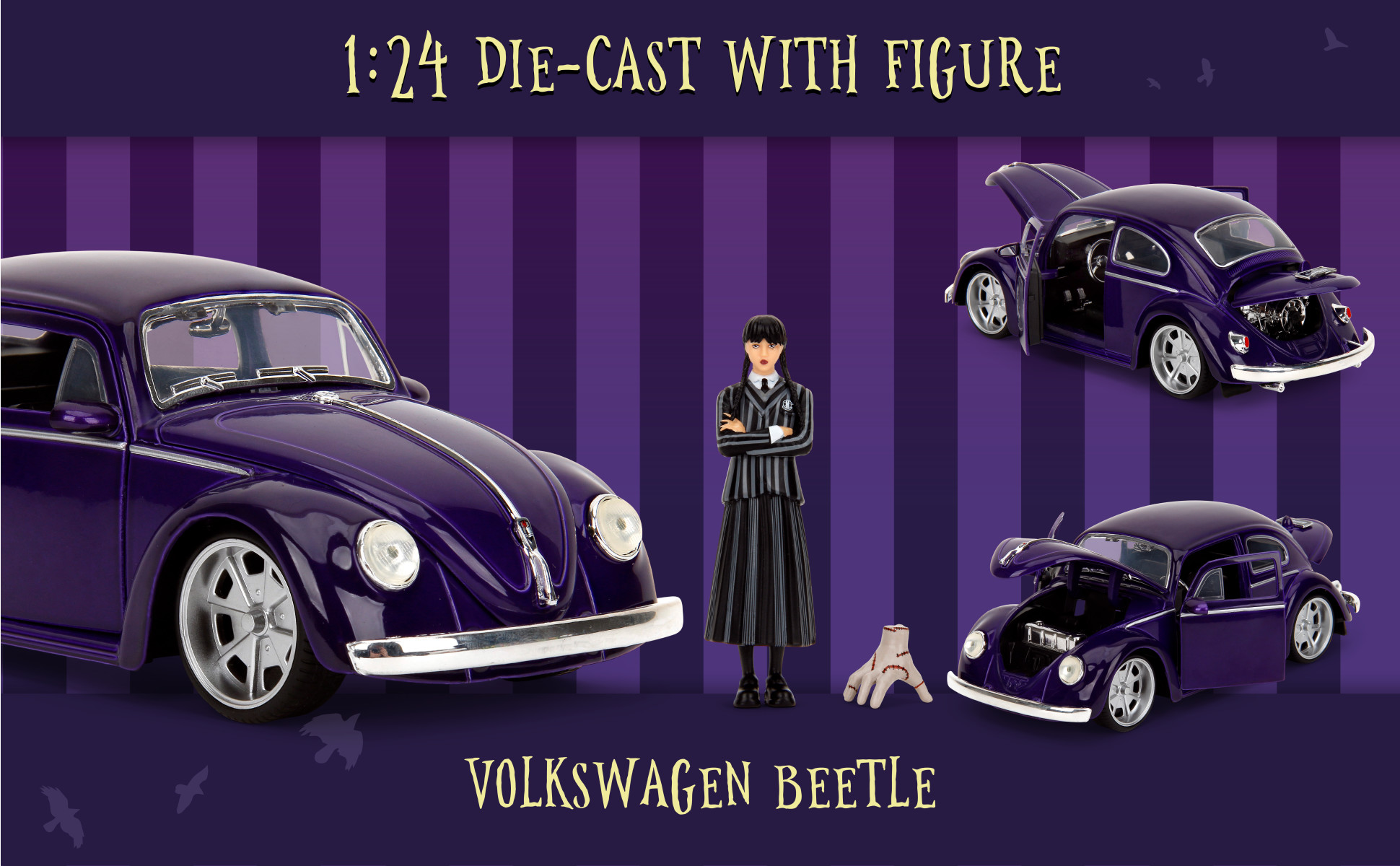 Jada Toys 1:24 Wednesday VW Beetle with Wednesday & Thing