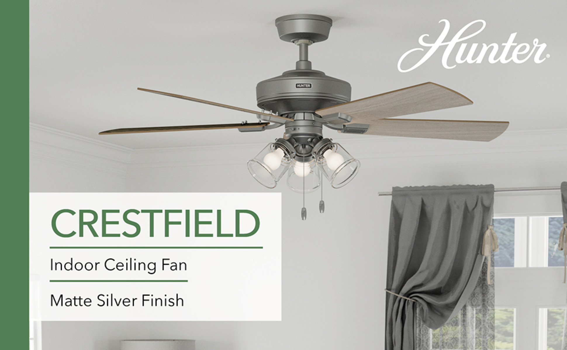 Hunter Crestfield 52 in. Indoor Matte Silver Ceiling Fan with
